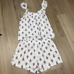 Joie Pajama Set Small NWT 100% Cotton Sleep Set Tank Shorts White Print
